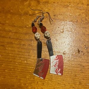 Red and Silver Skull Cleaver Earrings